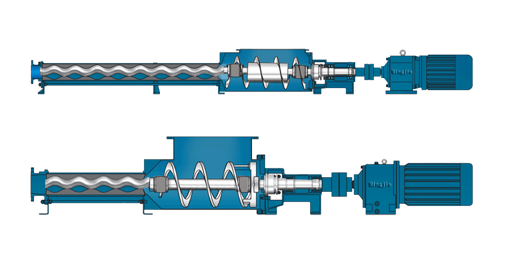 Structural drawing of hopper progressive cavity pump in bearing block